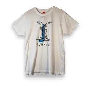 Ethnic Summer Furnas Waterfall Graphic T Shirt Men Size L White Cotton